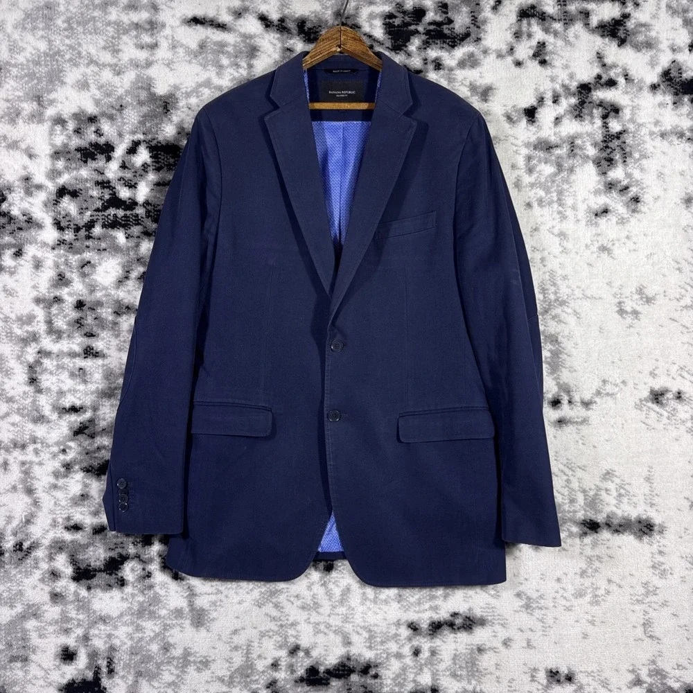 Banana Republic Blazer Mens Size 42L Navy Blue Twill Lined Office Career Elbow